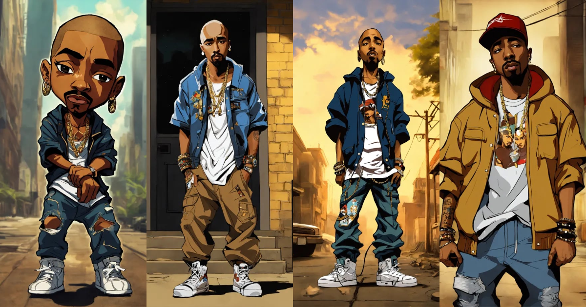 Lexica - Hip hop art style 2 pac boondocks full body