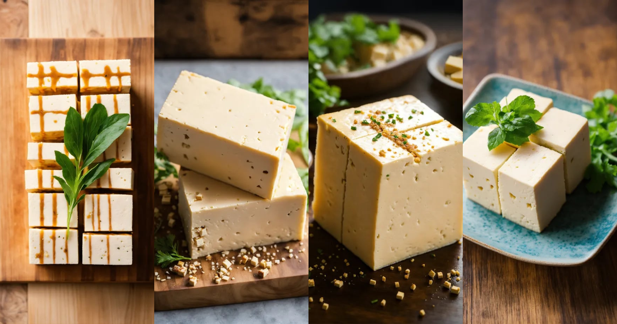Lexica - Photo of a block of tofu on a table from above