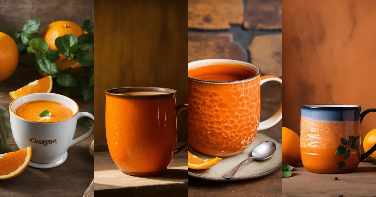 Lexica - Tasse mit dampfenden orangen Getränk