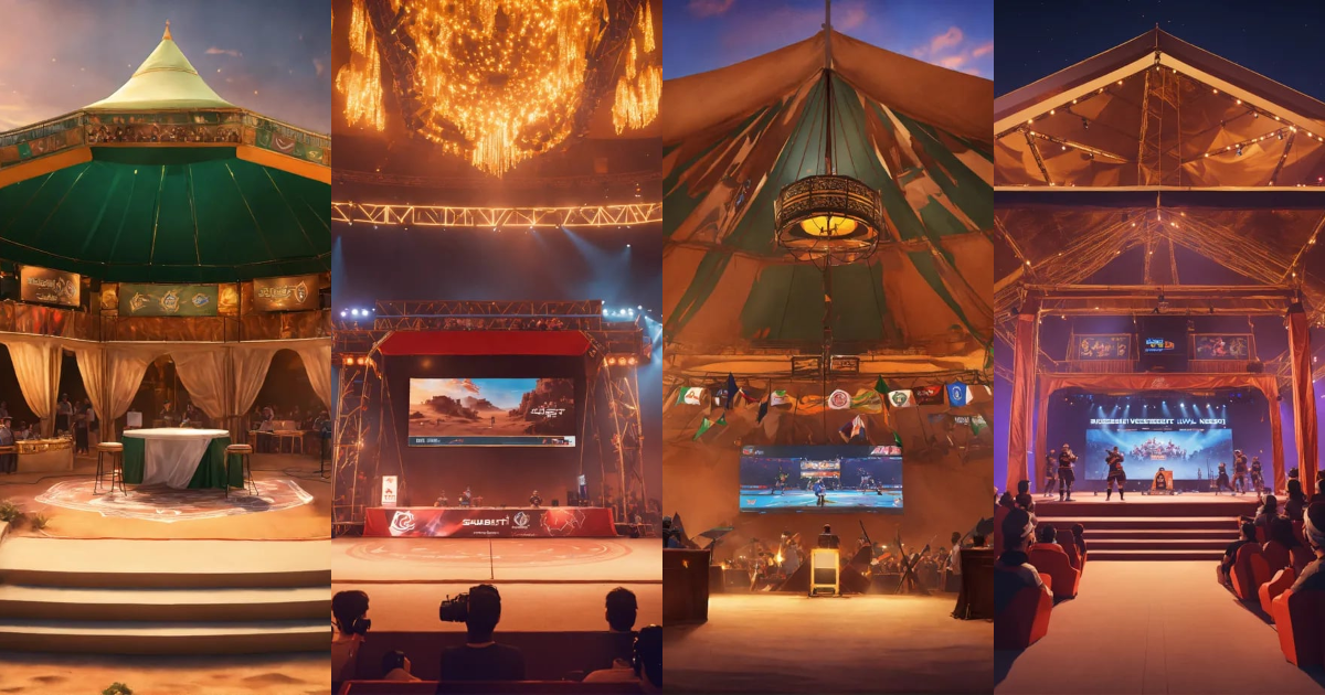 Lexica - Generate an image of a small esports venue's desert tent style ...