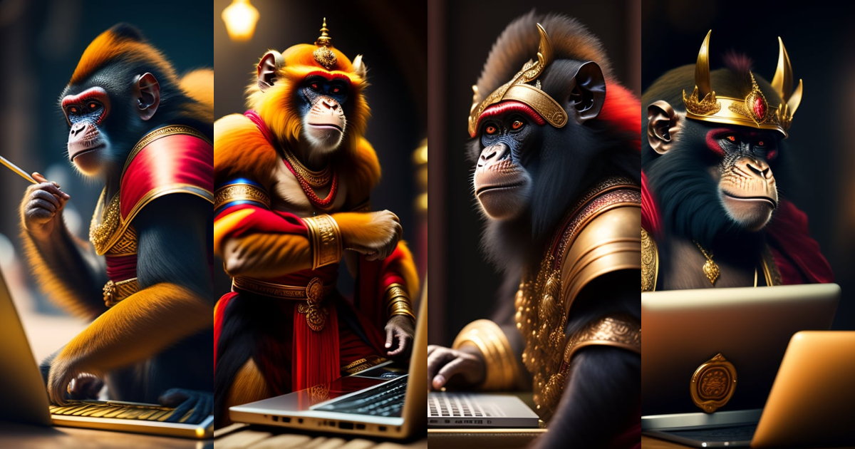 Lexica - The Monkey king uses a computer
