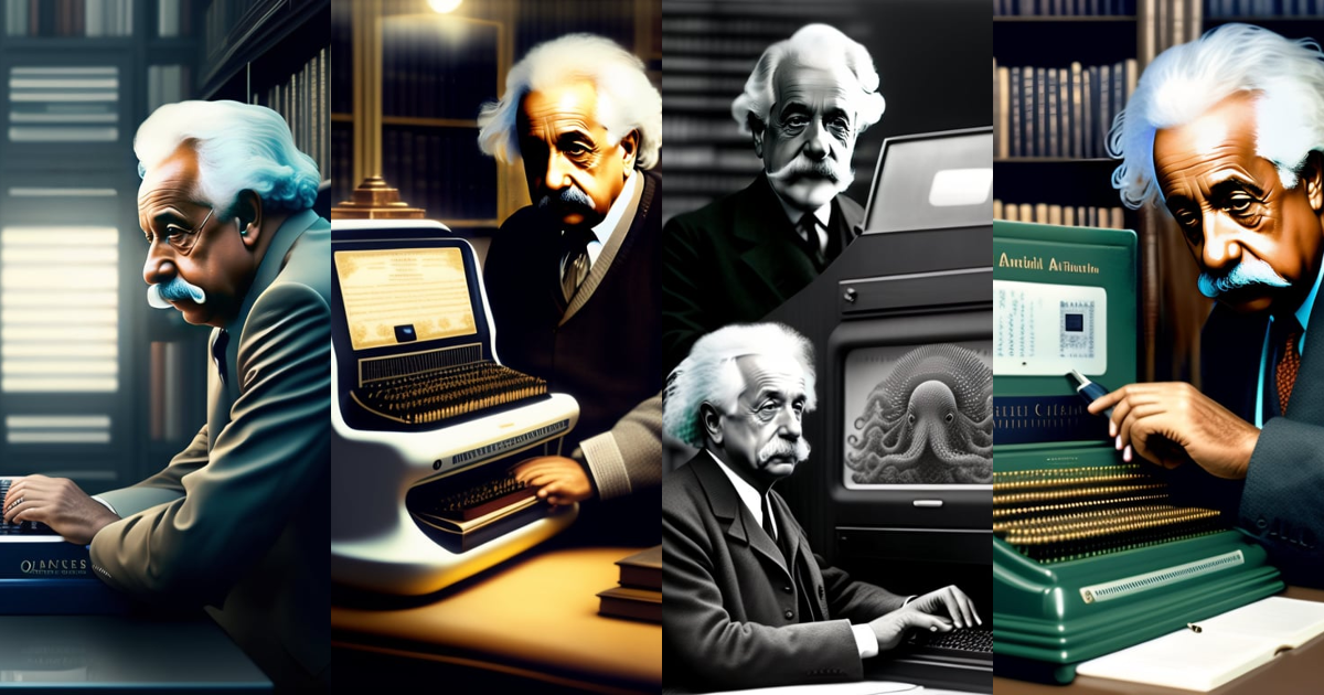 Lexica - Albert einstein typing on a computer-octopus hybrid, in the ...