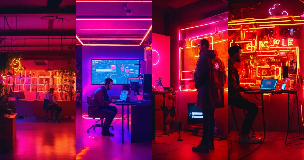 Lexica - A company web developer in an environment with neon lights