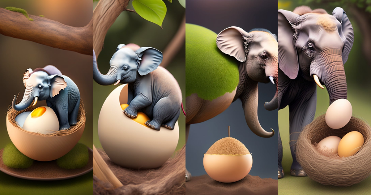 lexica-a-very-cute-baby-elephant-hatching-out-from-an-egg-egg-in-a