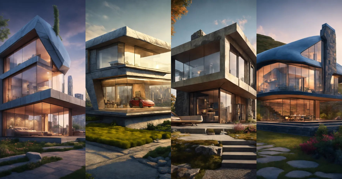 Lexica - Design a old stone cottage of an large in L shape format with ...