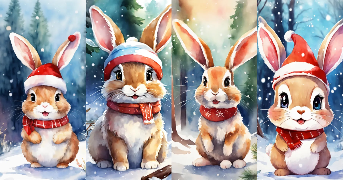 Lexica - A cute happy rabbit in forest with Christmas hat , presents ...