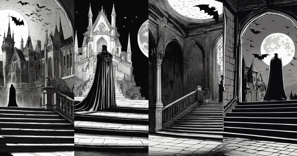 Lexica - Line art deep engraving; count Dracula in an old gothic castle ...