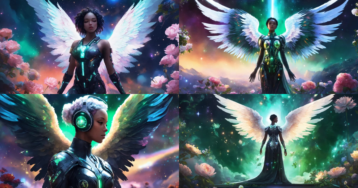 Lexica - Cyberpunk digital painting of a black angel with beautiful ...