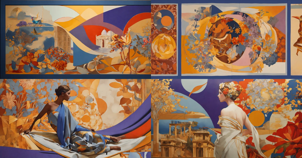 Lexica - Fresco calligraphic focused collage of flowers and geometry ...