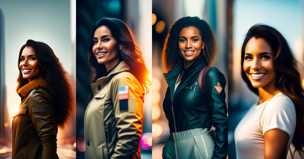 Lexica - Cross-armed woman looking to the side and smiling in a city