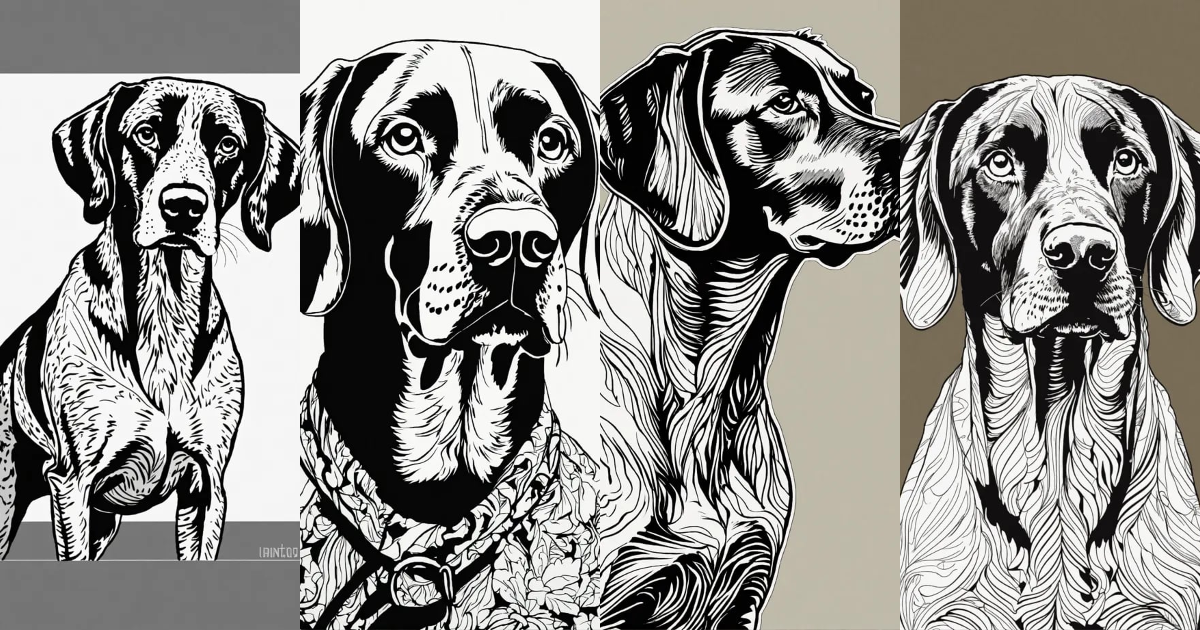 Lexica - Black and white bold line drawing, german shorthaired pointer ...