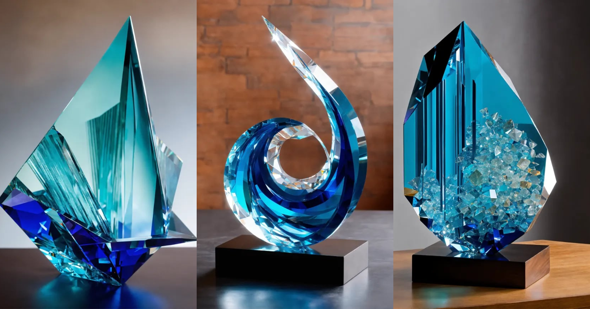 Lexica - Unique crystal abstract tabletop sculpture, cerulean crystal
