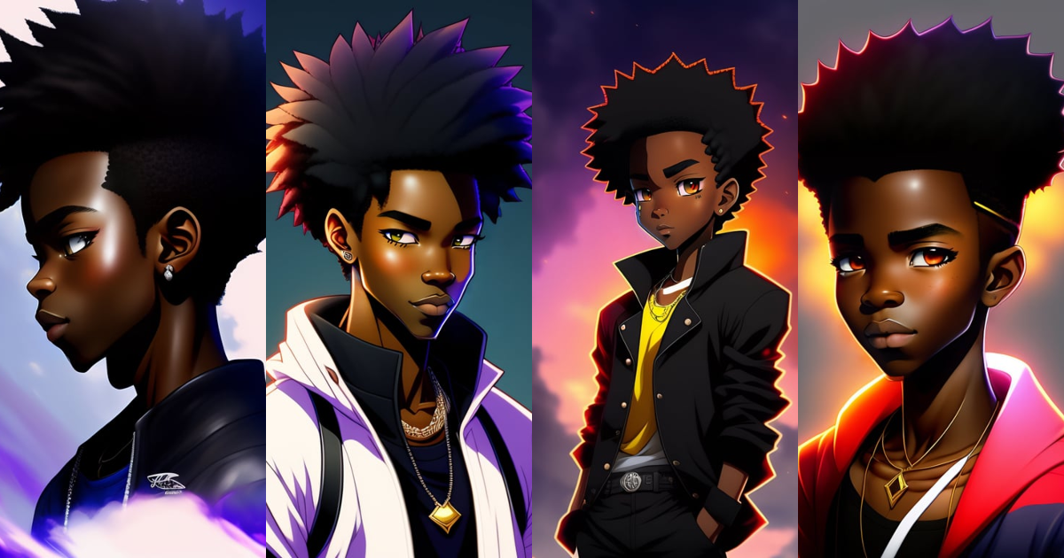 Lexica - A boondocks style art of very black skin anime darkest boy