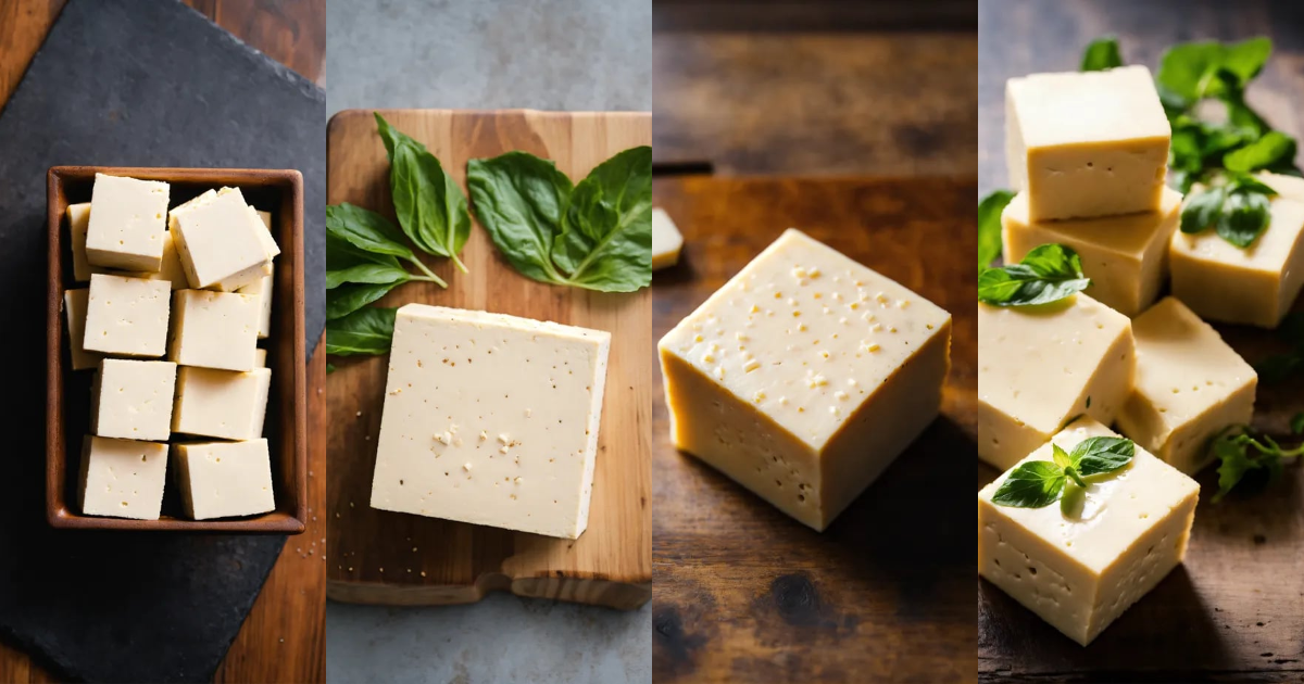 Lexica - Photo of a block of tofu on a table from above