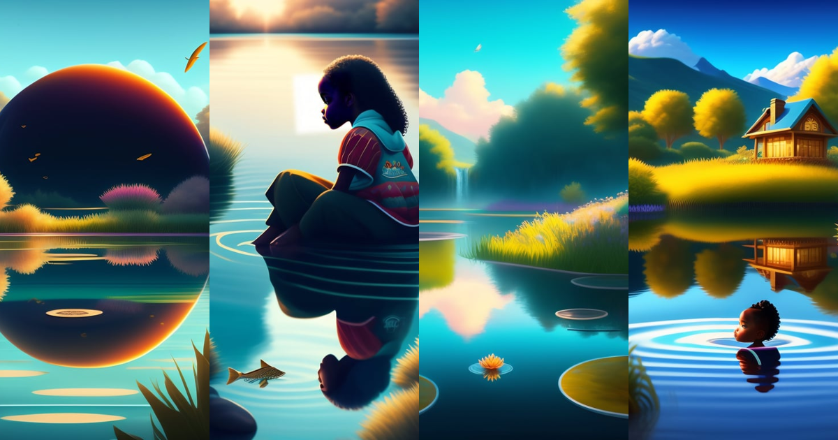 Lexica - View of gorgeous pond with a lot of small water ripples, happy ...