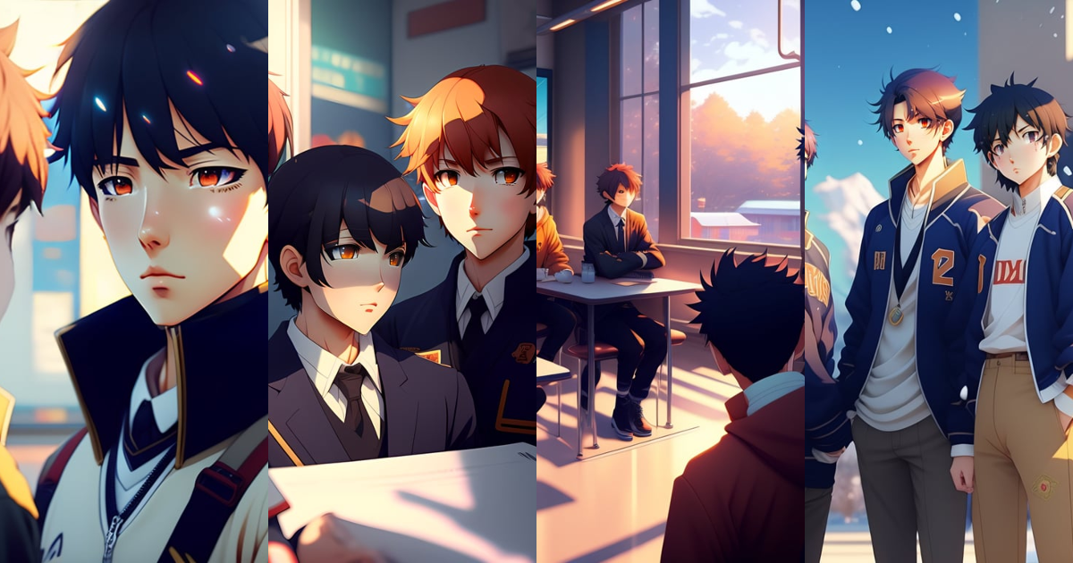 prompthunt: boy's love anime modern high school classroom in winter clear  day, expert high detail concept art cinematic, perfect proportions defined  face, vivid colors, pixar undertones, photorealistic shaded lighting  wallpaper ilya kuvshinov