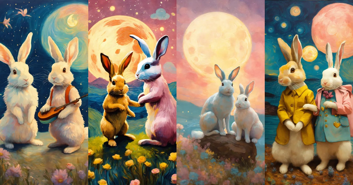 Lexica - I want you to create a romantic couple of 2 rabbits on the ...