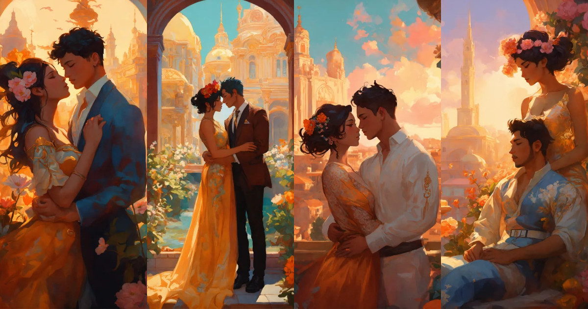 Lexica - Painting of a couple in love, tracer, kissing and hugging ...