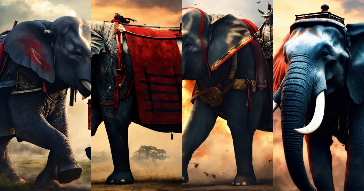 Lexica - Elephant samurai. Battlefield. Hyper realistic.