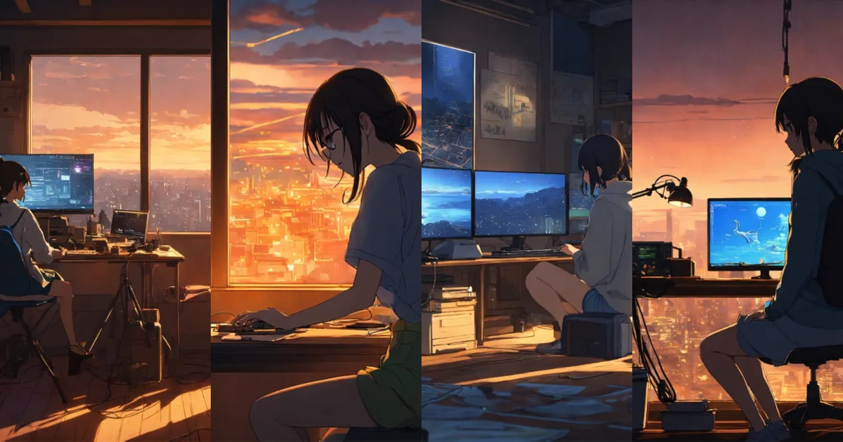 Lexica - Create a high resolution artwork of Anime Girl is programming ...