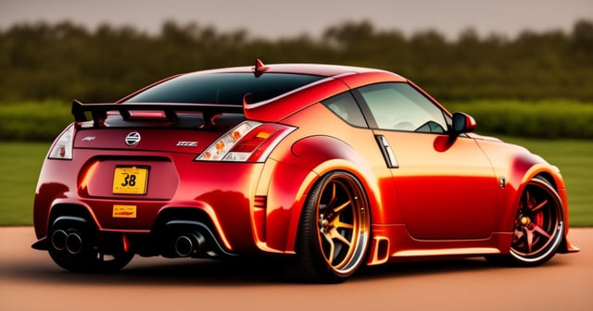 Lexica - Photo of red nissan 350z, yellow wheels, highly detailed ...