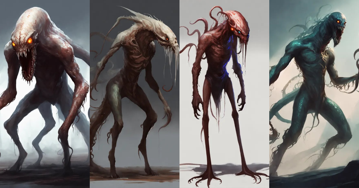 Lexica - Concept art, side view, digital paintng, skiny Ghostly monster ...
