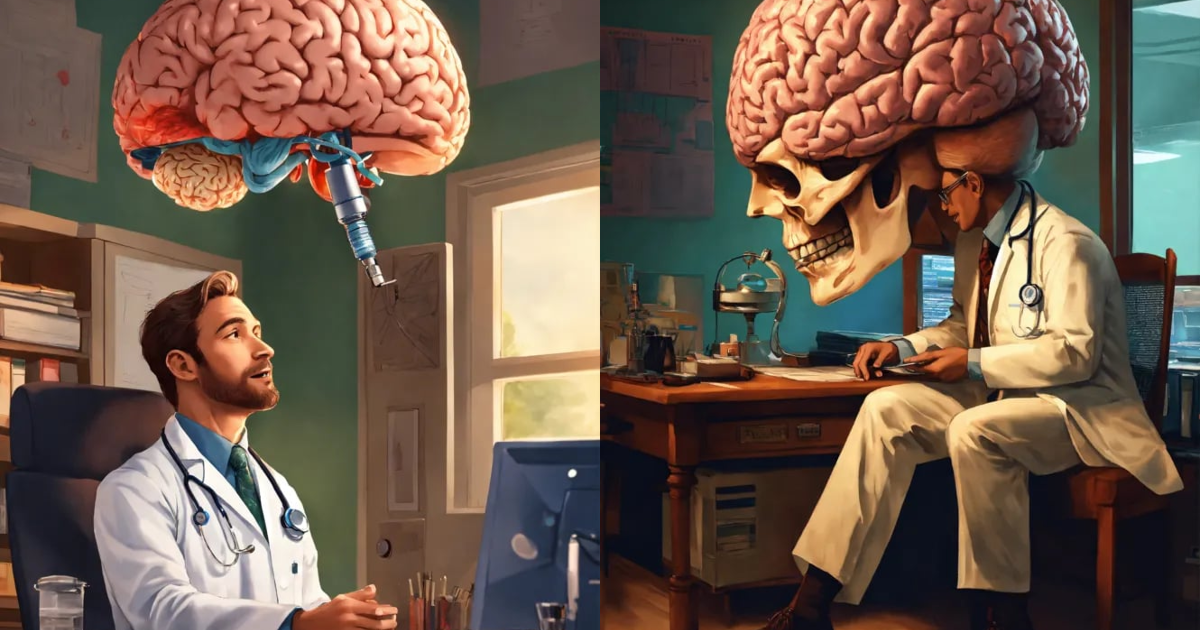 Lexica - A doctor with a huge brain over his head talks with his ...