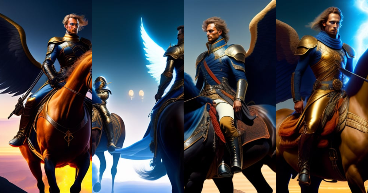 Lexica - Prometheus angel rides an electric horse, full blue eyes, sci ...