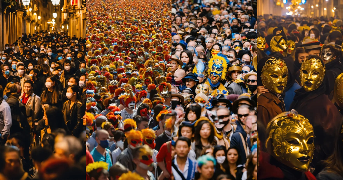 Lexica - Crowd wearing masks mascarade