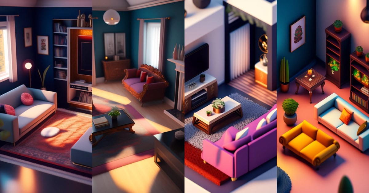 Lexica - Detailed isometric rendering of living room, unreal engine ...