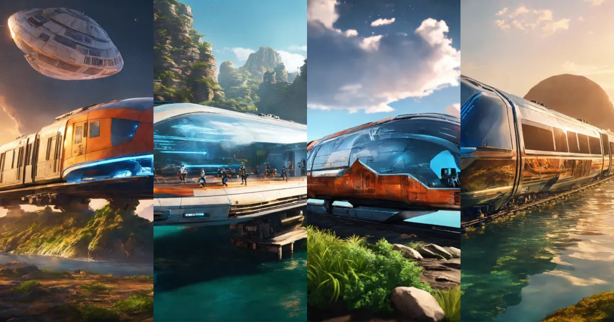 Lexica - Train of the future running on a floating island, Star Wars ...