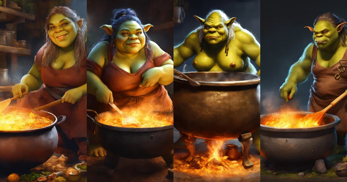 Lexica - Ogre female cooking in a cauldron, digital painting ...