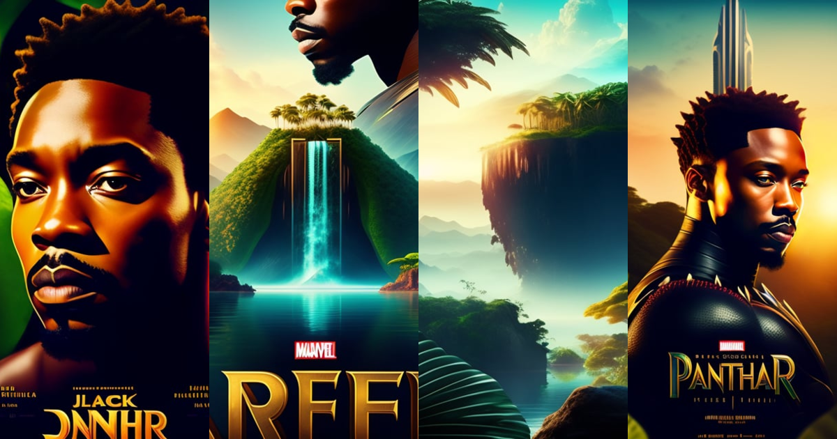 Lexica - Movie poster, tropical jungle in background, black panther