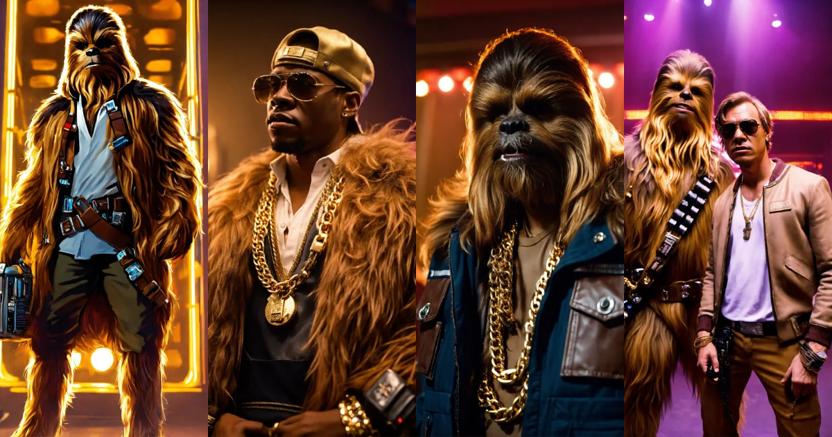 Lexica - Han Solo is white and Chewbacca is much bigger dressed as ...