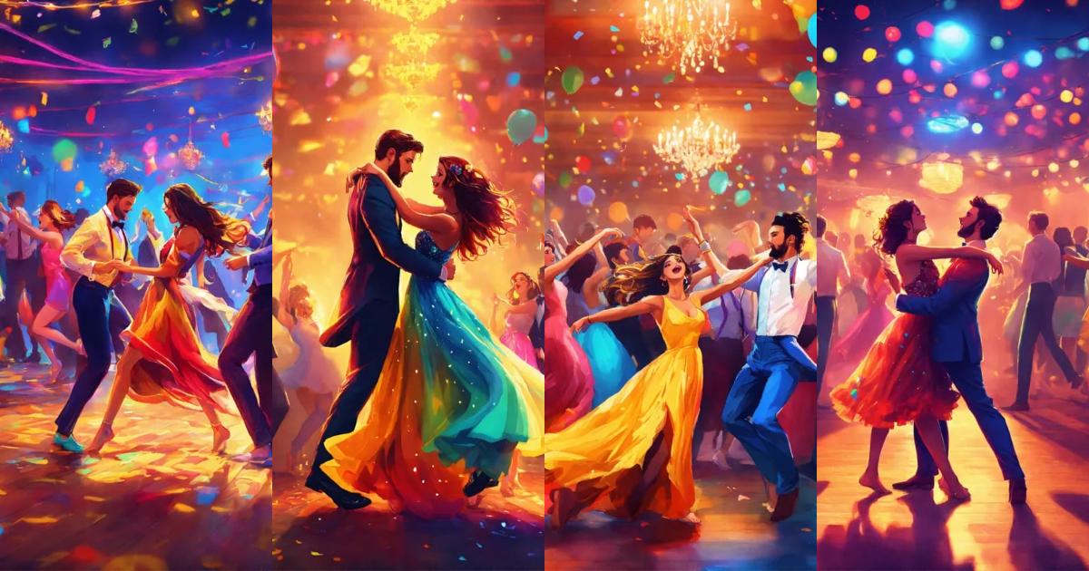 Lexica - Colorful art of crazy prom dance 8k wallpaper, barefoot