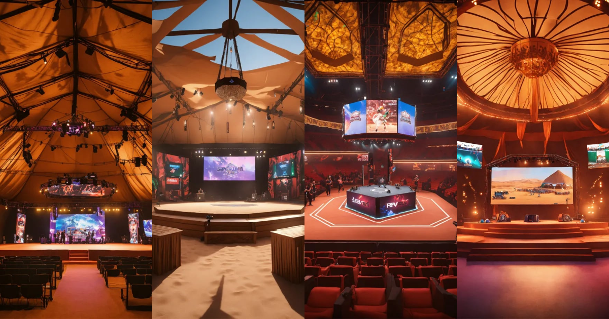 Lexica - Generate an image of a small esports venue's indoor desert ...