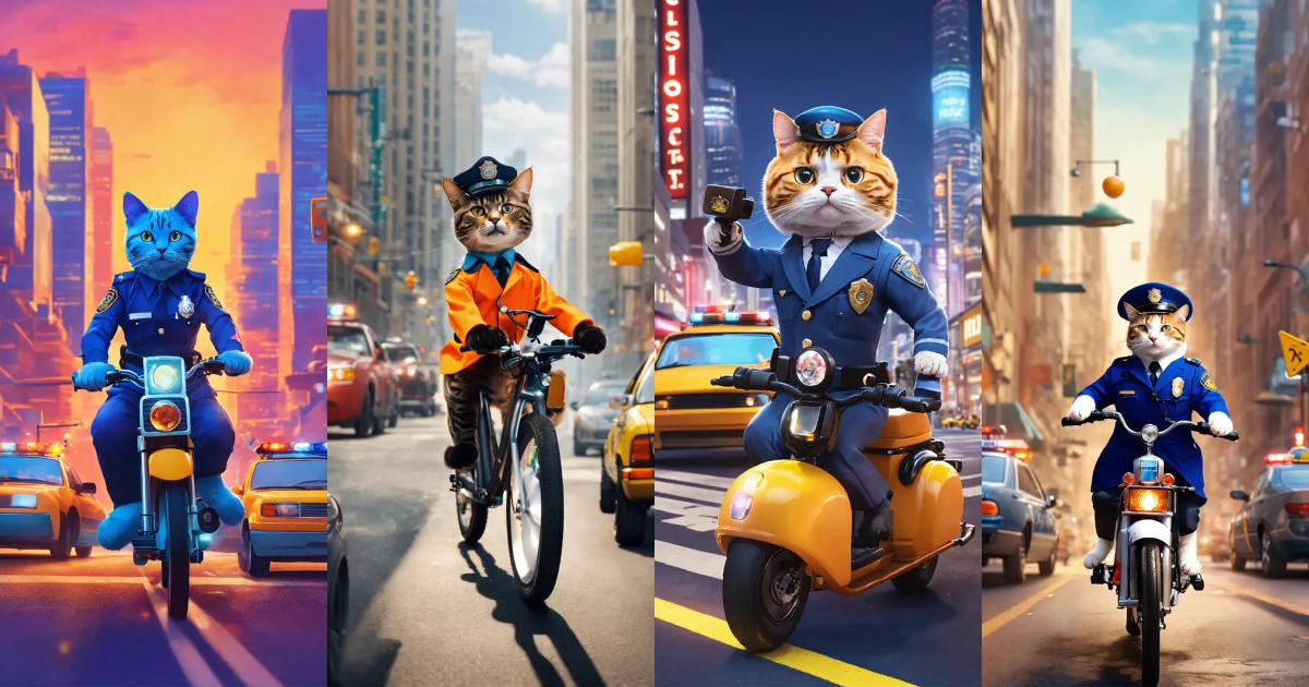 Lexica - Design an image of a cat biking through a bustling city as a ...