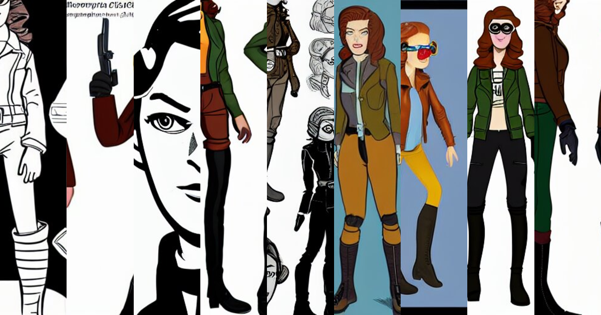 Lexica - Full figure of a young adventuress animation character sheet ...