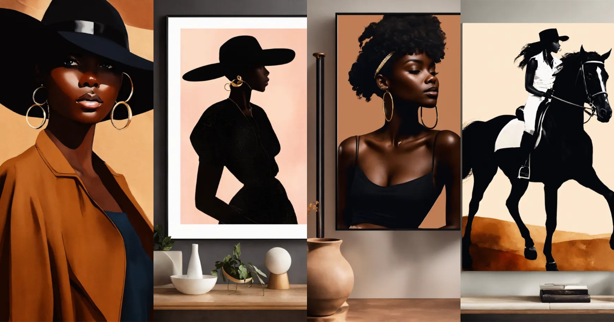 Lexica - Black Woman wall Art, Horse riding abstract art, Black model ...