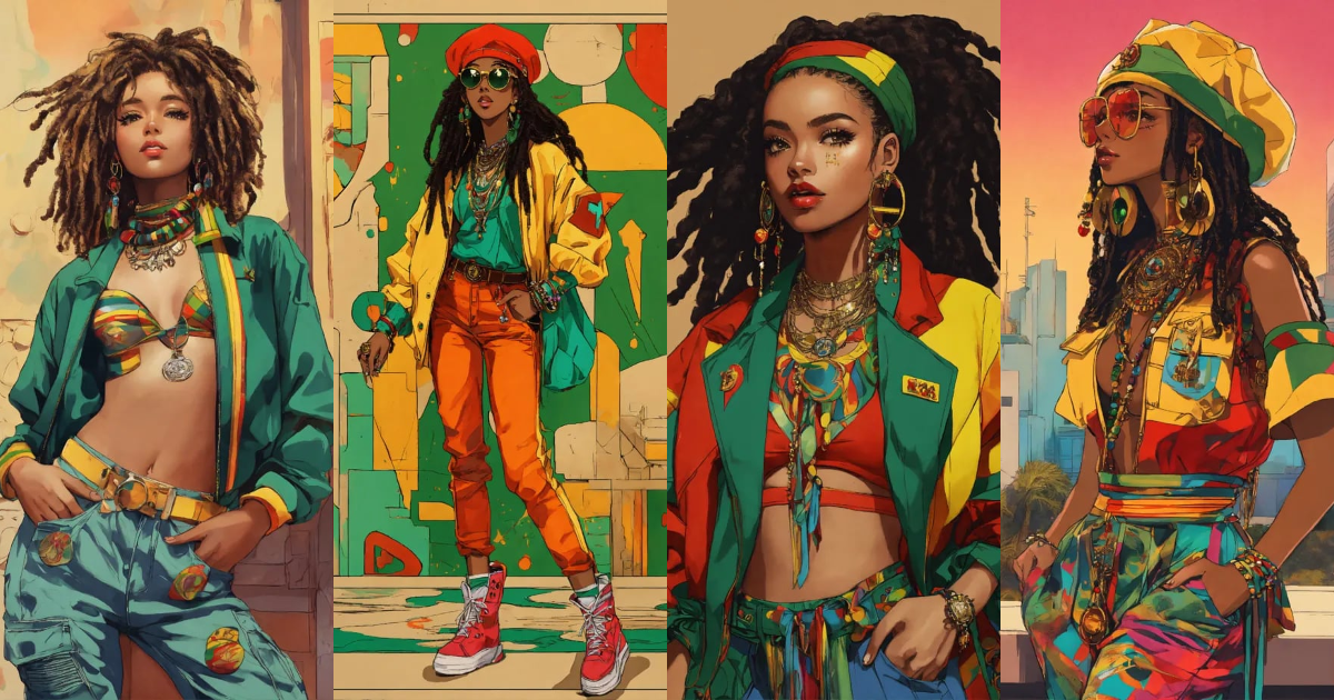 Lexica - Full body street art rasta girl in stylish haute couture ...