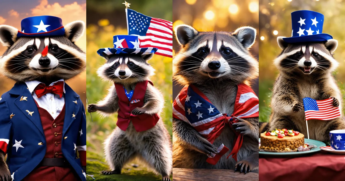Lexica - A Raccoon celebrating independence, life-like