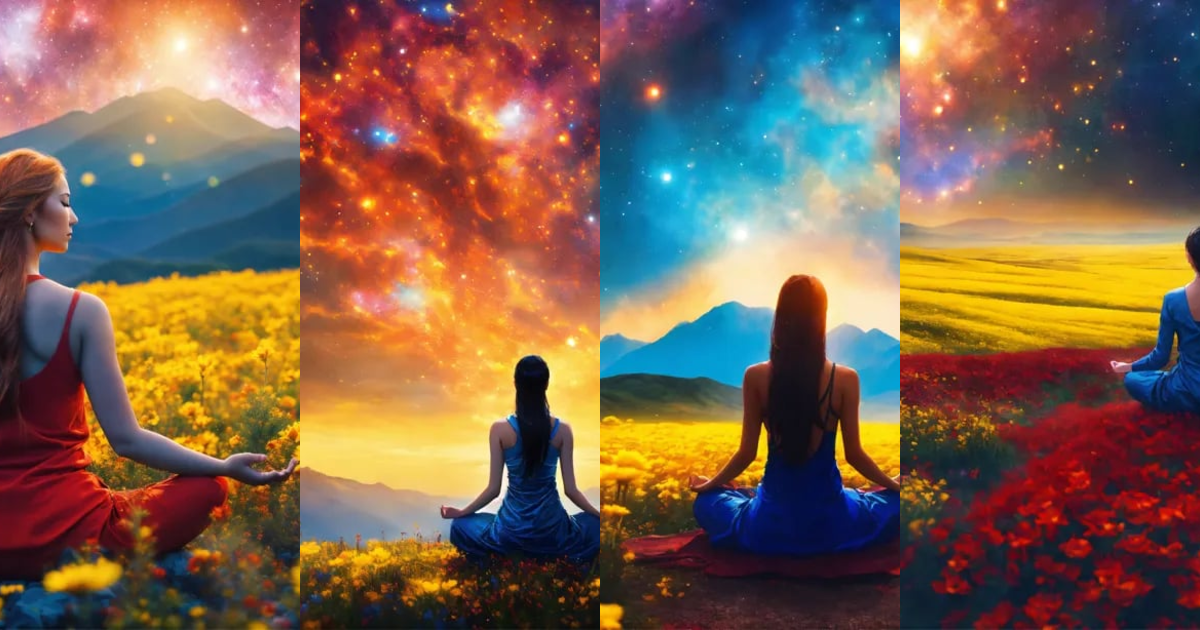 Lexica - Beautiful woman in Meditation posture, mountain, a vast field ...