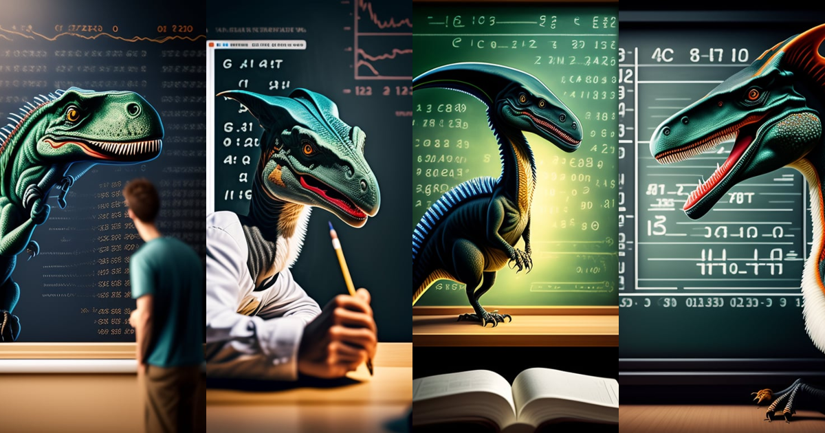 Lexica - Velociraptor doing mathematics on a blackboard