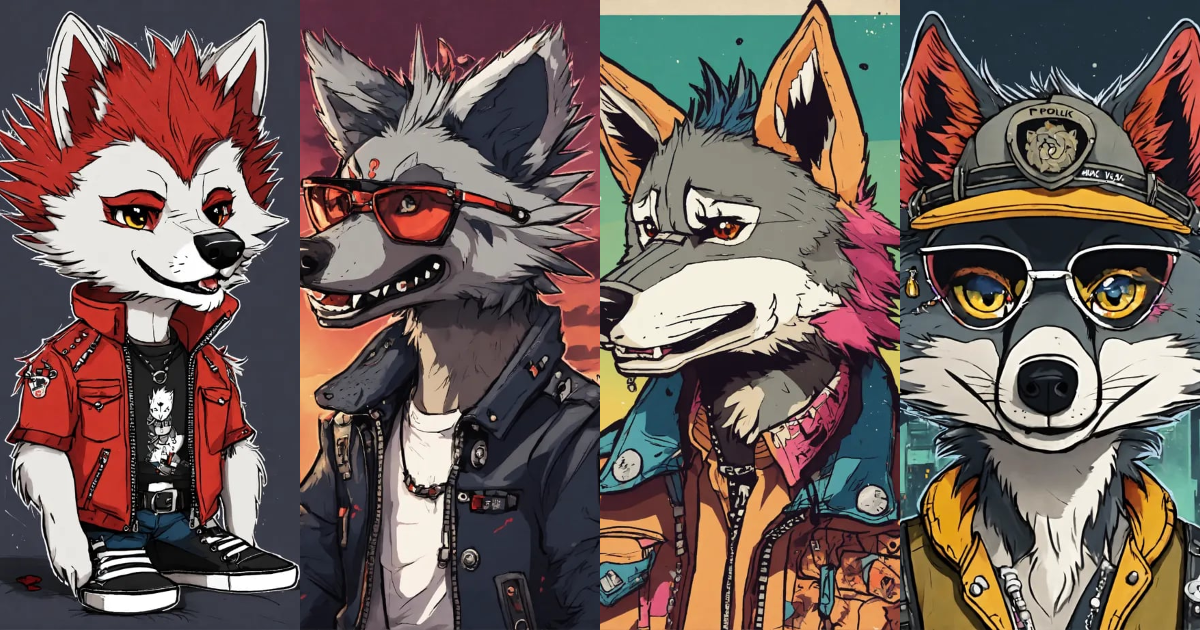Lexica - Punk cartoon wolf