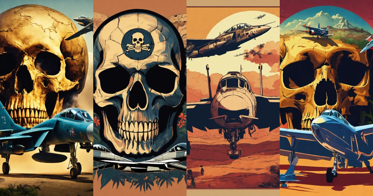 Lexica - One Skull and smoke and jungle and one fighter jet plane