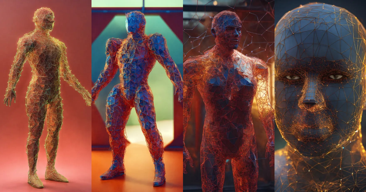 Lexica - Digital wire Fram human polygon 3d style