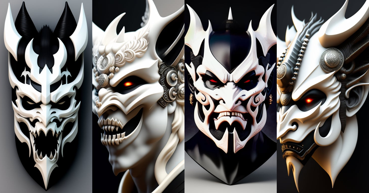 Maschera Cyberpunk Oni Gaudi bianca e nera · Creative Fabrica