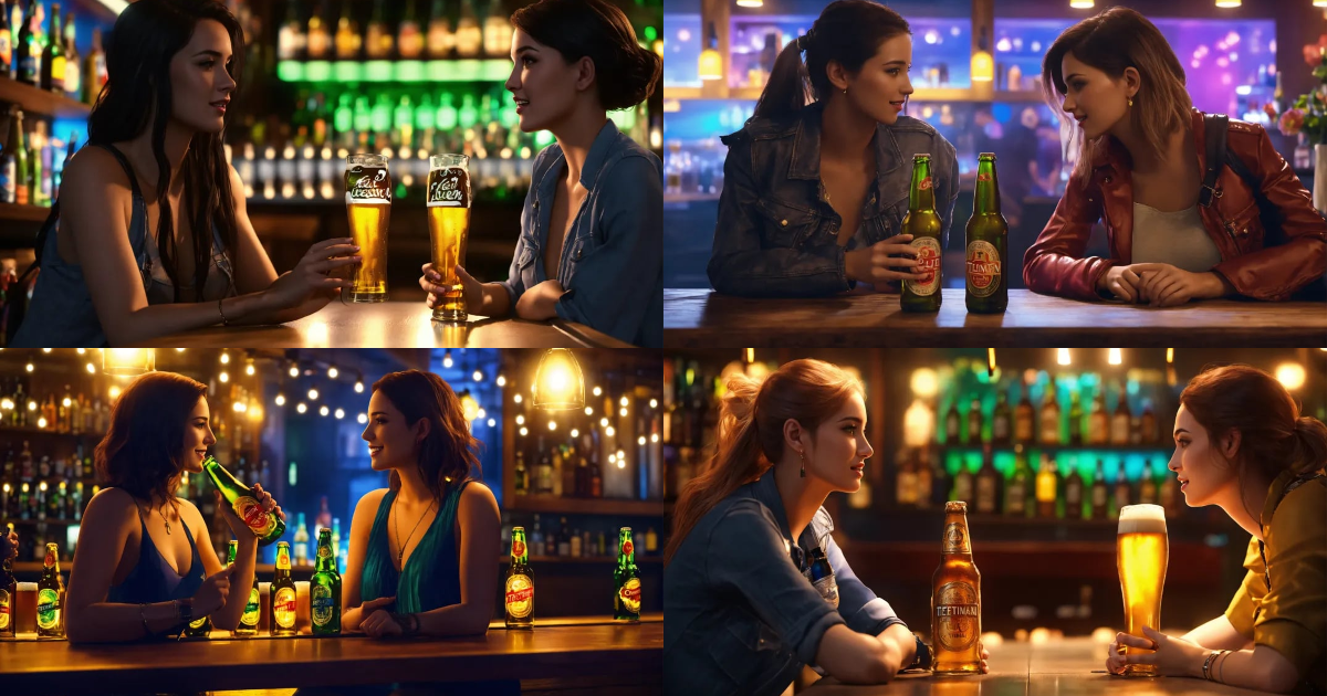 Lexica Two Fallen In Love Lesbian Girls Clink Beer Bottles In Lgbt Bar Talking And Looking