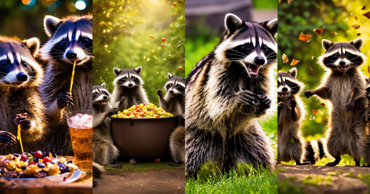 Lexica - Raccoons celebrating and having a good time