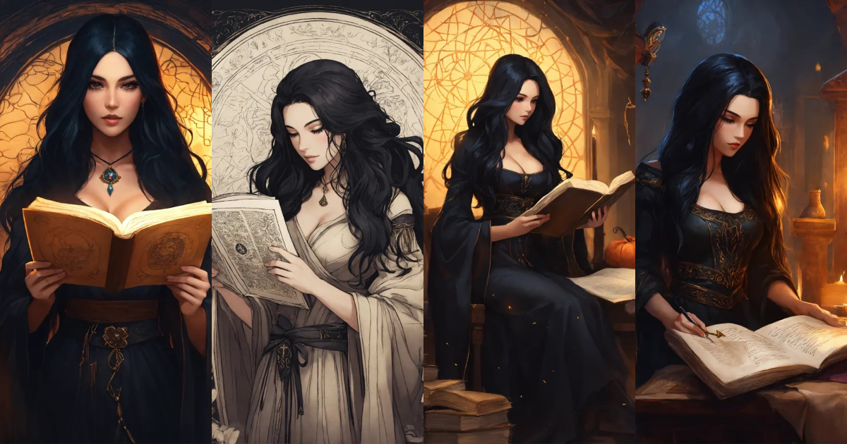 Lexica - A beautiful sorceress with long black hair dressed in black ...